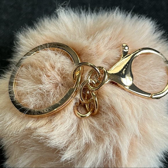 Faux Rabbit Fur Pompom PEACH Keychain Metal keyring Bag Accesso… - Picture 4 of 8